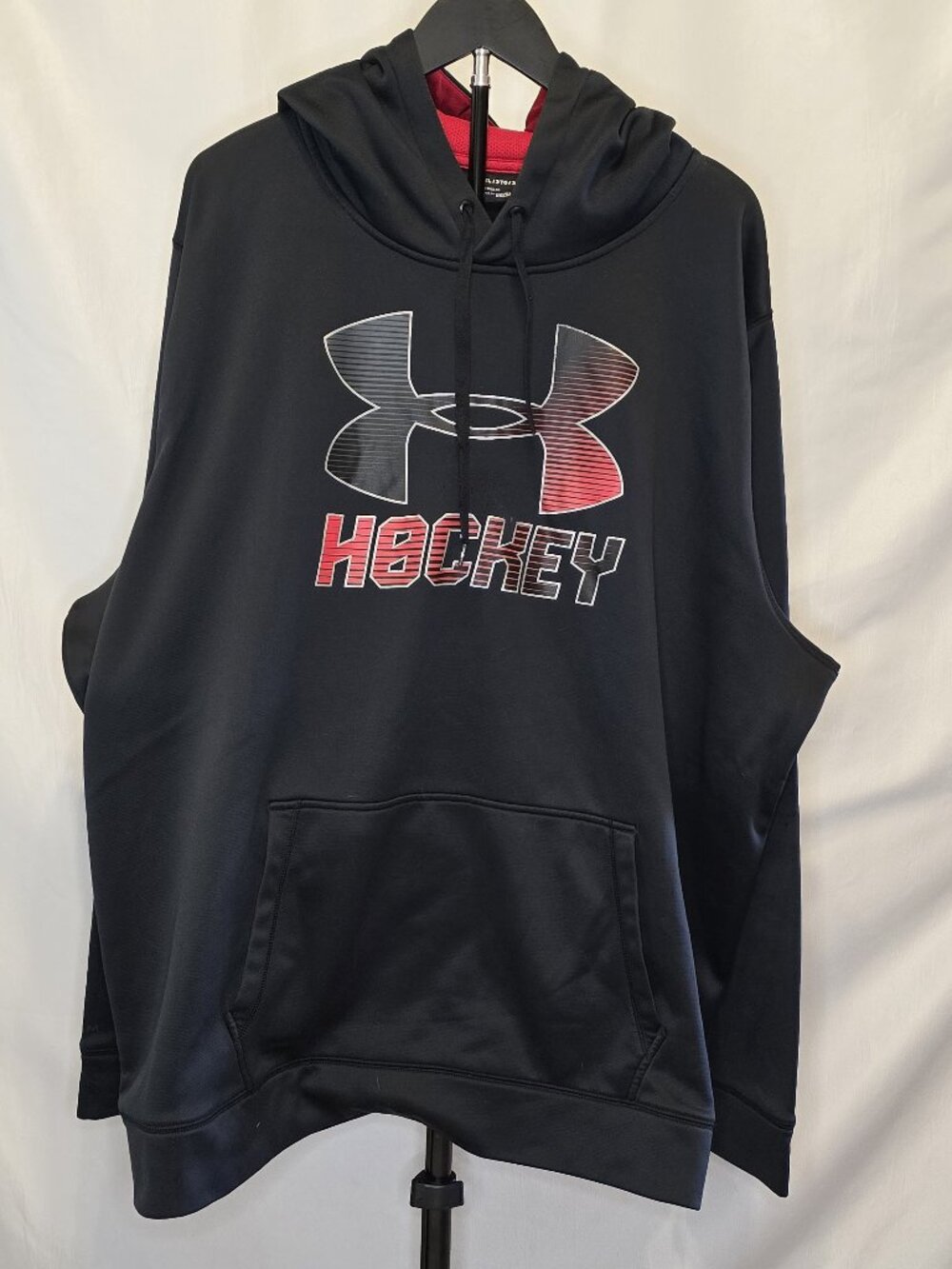 Under Armour ColdGear Hockey Big Logo Fleece Hoodie Black Red Men's 3XL Loose